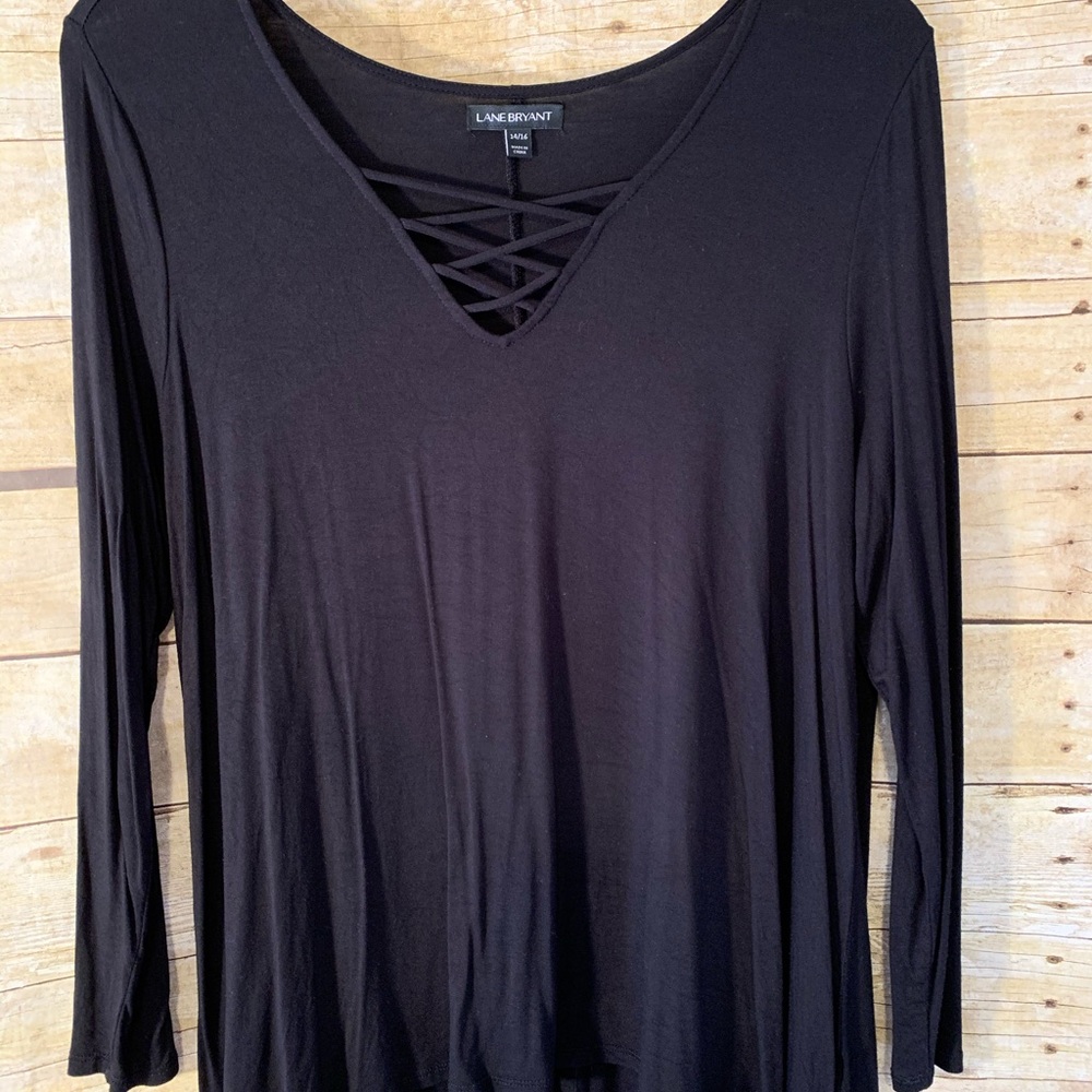 Lane Bryant Criss-Cross Neck Black Top 14/16